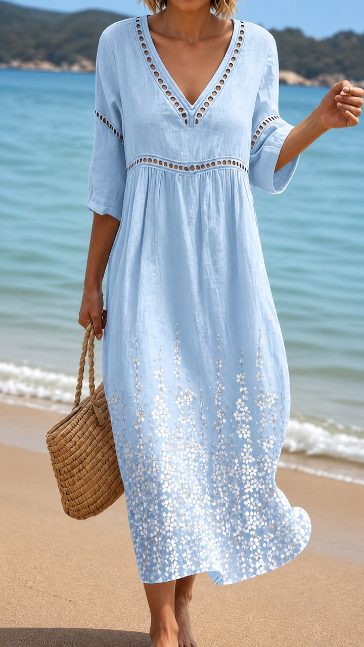 Lea | Suave Vestido Midi Azul de Verano