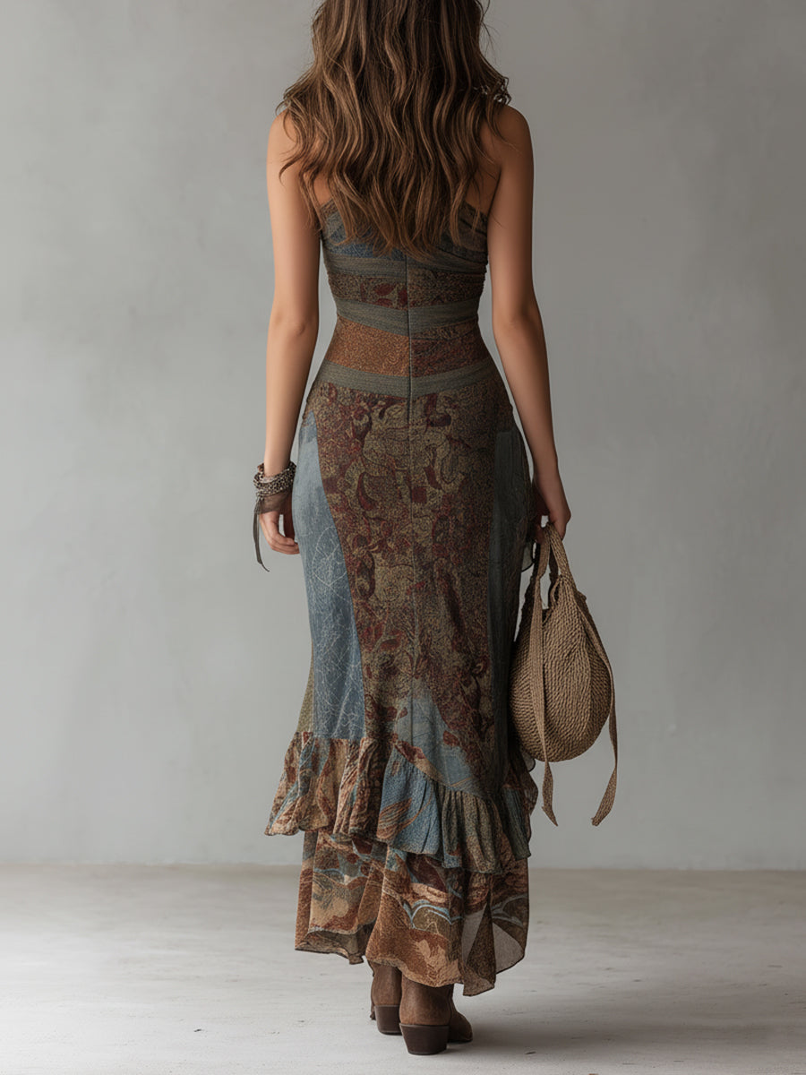 Indie | Vestido Maxi Asimétrico con Diseño Étnico