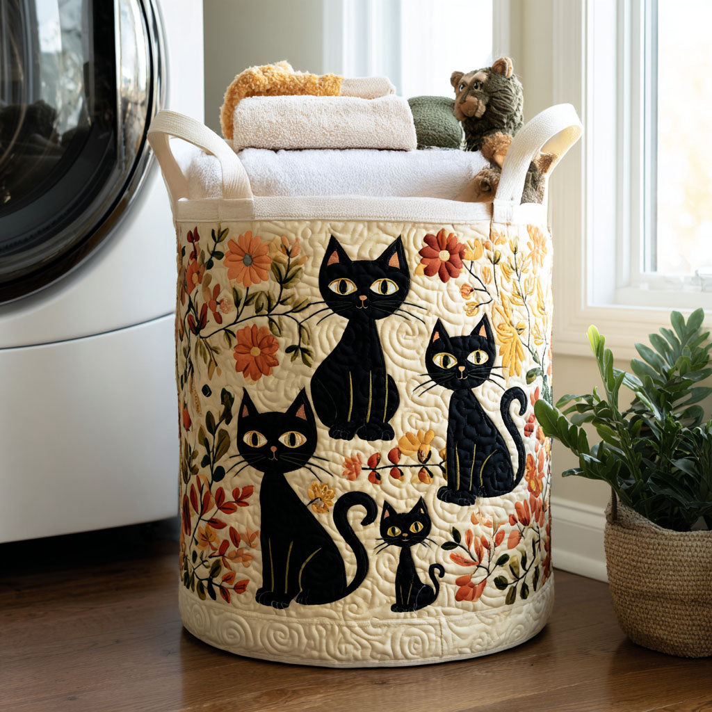 Canasta de Ropa Artesanal con Diseño de Gato