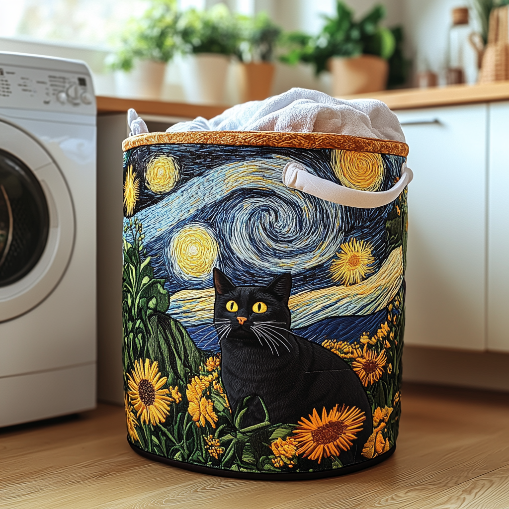 Cesta Artesanal para Ropa con Diseño de Gato