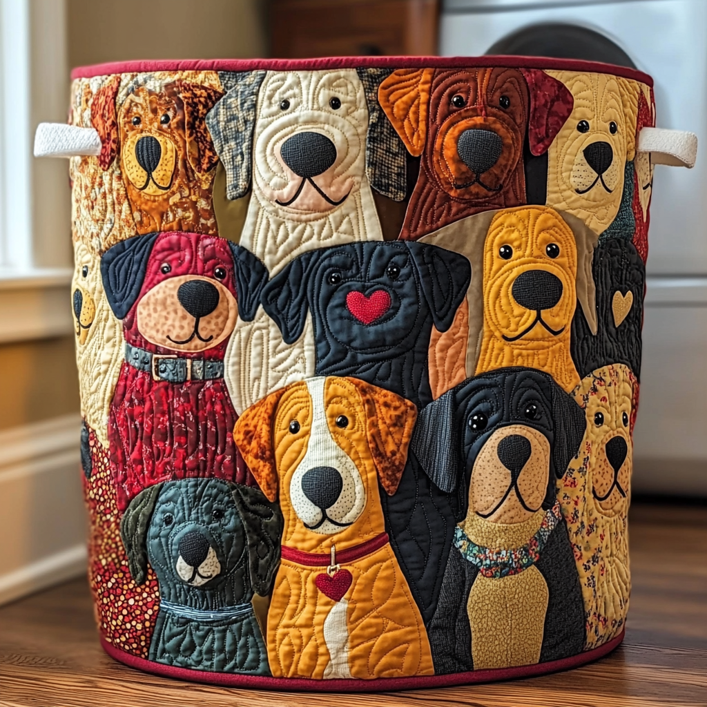 Canasta de Ropa Artesanal con Colorido Diseño de Perro