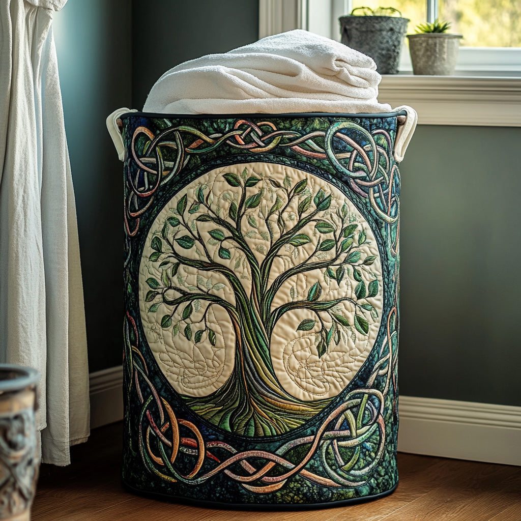 Canasta de Ropa Hecha a Mano - Diseño del Árbol de la Vida