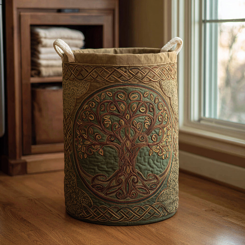 Canasta de Ropa Hecha a Mano - Diseño del Árbol de la Vida