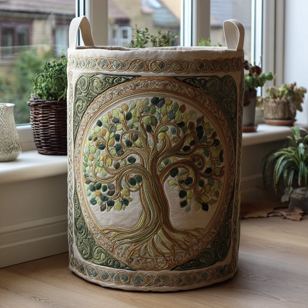 Canasta de Ropa Hecha a Mano - Diseño del Árbol de la Vida