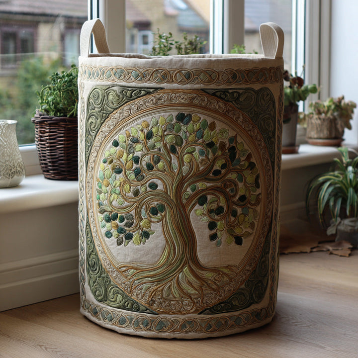 Canasta de Ropa Hecha a Mano - Diseño del Árbol de la Vida