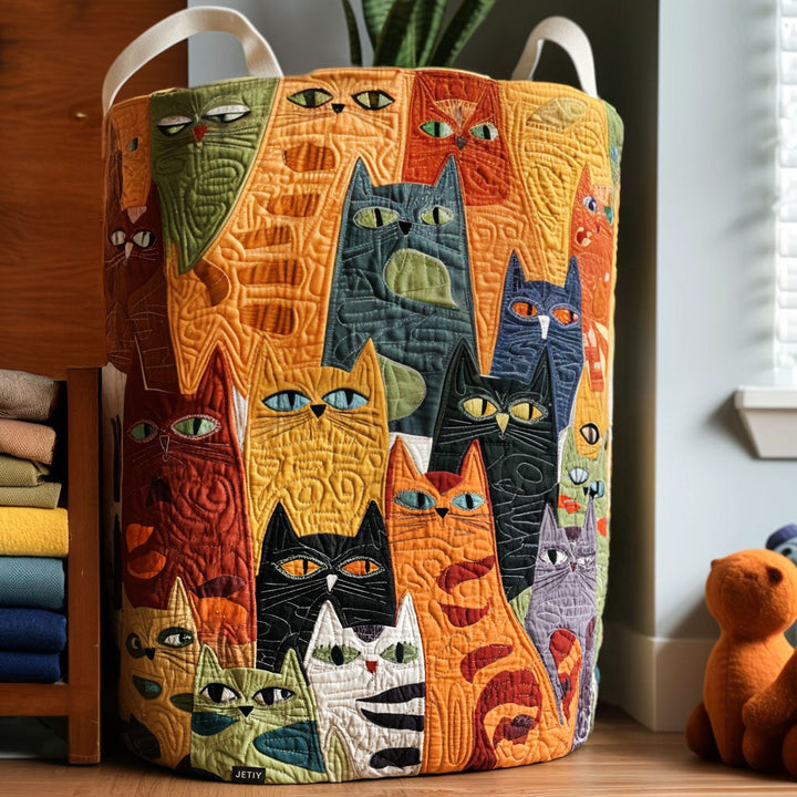 Canasta de Ropa Artesanal con Diseño de Gato