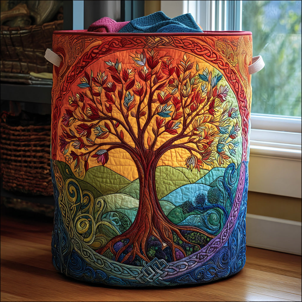 Canasta de Ropa Hecha a Mano - Diseño del Árbol de la Vida