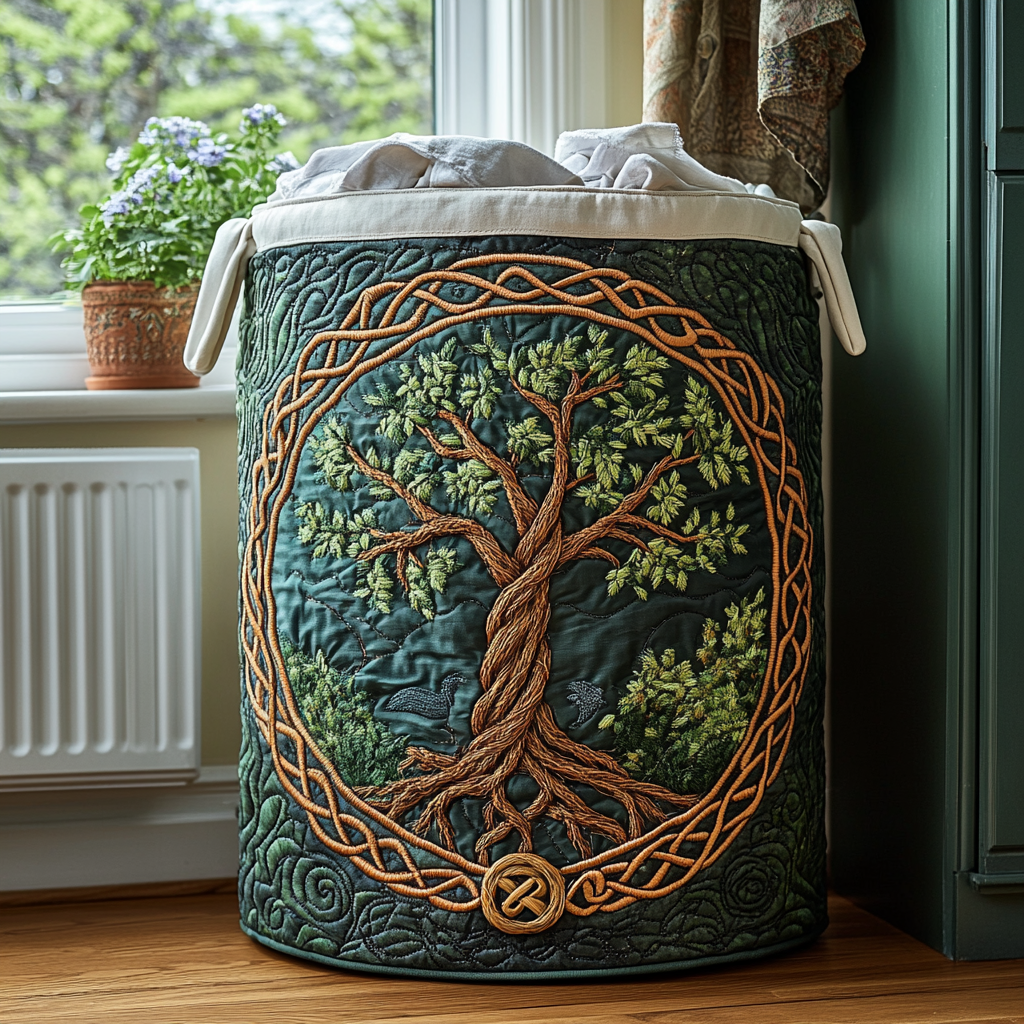 Canasta de Ropa Artesanal - Diseño del Árbol de la Vida