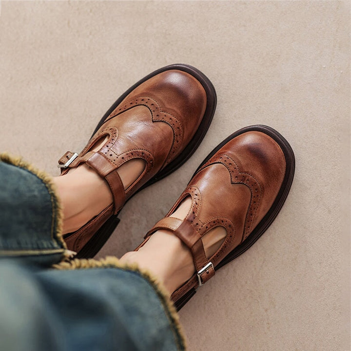 Elegantes Zapatos Mary Jane de Cuero